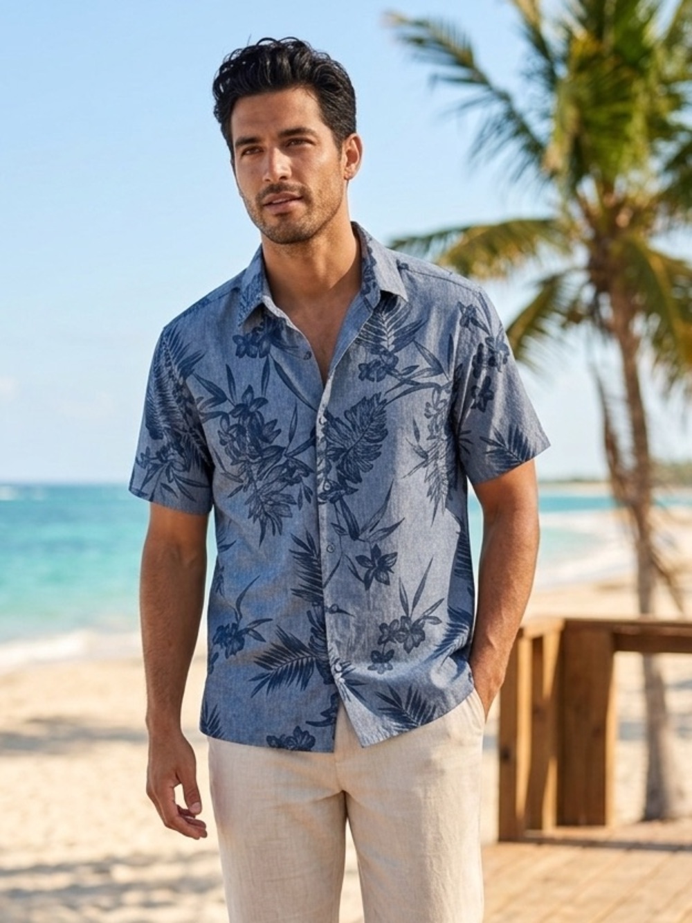 Cafe Luna Men's‎ Blue Floral Short-Sleeve Button-Down Shirt - Casual